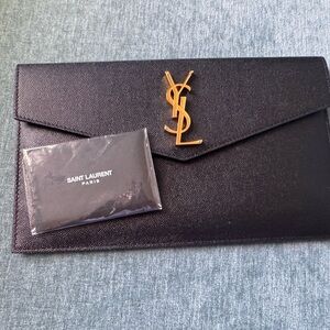Ysl uptown pouch Saint Laurent Black Envelope Clutch with Gold Accent